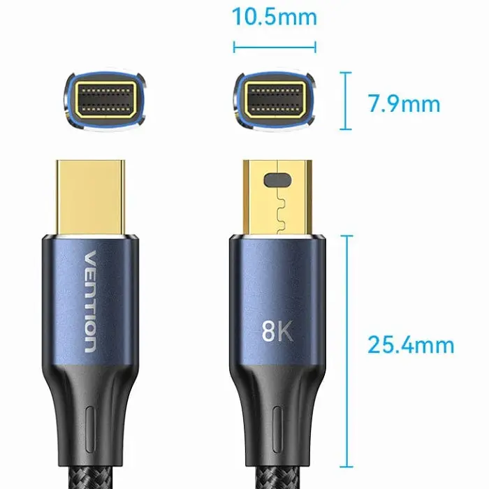 Кабель DisplayPort mini M - mini M 2.0м, V1.4, 8K 60Гц 32.4Gbps Синій Aluminum Alloy, Vention - фото 4