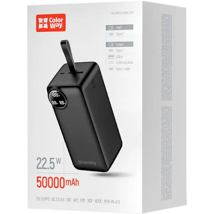 Повербанк ColorWay 50000 mAh 22.5W Black (CW-PB500LPA4BK-PDD) - фото 6