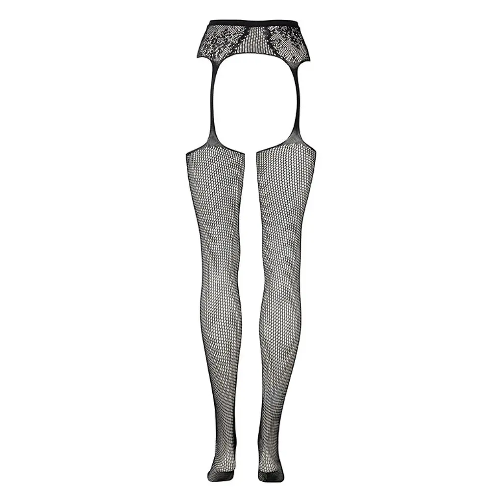 Панчохи з поясом Le Désir Fishnet and Lace Garterbelt, S-XL (чорні) - фото 6