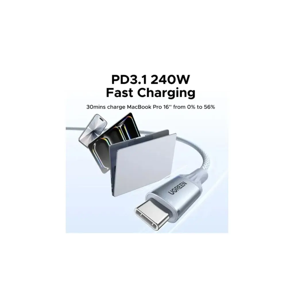 Дата кабель USB-C to USB-C 1.0m PD3.1 240W 480Mbps braided black Ugreen (75731) - фото 2