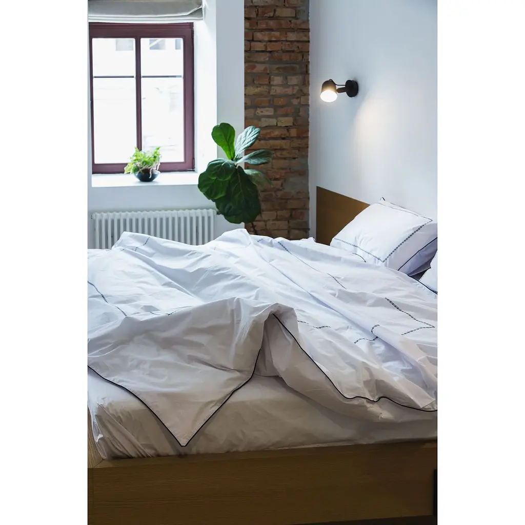 Комплект постільної білизни Ecotton Premium євро перкаль вишивка з синім кантом (25140) - фото 5