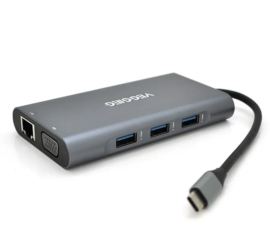 Хаб-конвертор VEGGIEG TC10-U Type-C на Type-C+USB3.0 3+HDMI+VGA+SD/TF+RJ45