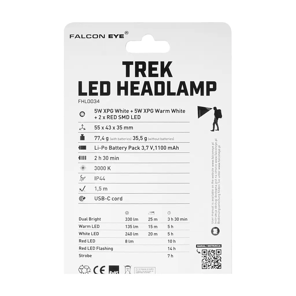 Ліхтар Falcon Eye Trek (330 Lm) Cool/Warm White/Red LED Dual Power System USB-C (FHL0034) (DAS303979) - фото 3