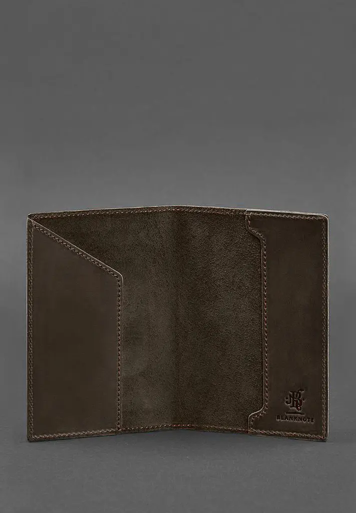 Шкіряна обкладинка для паспорта з українським гербом темно-коричнева - фото 4
