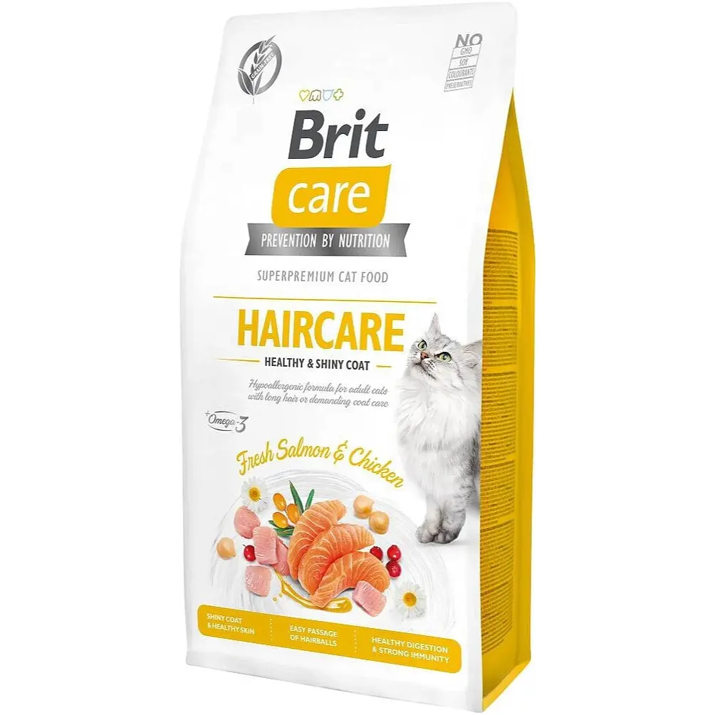 Беззерновий сухий корм для котів Brit Care Cat Grain Free Haircare Healthy Shiny Coat із лососем та куркою 400 г