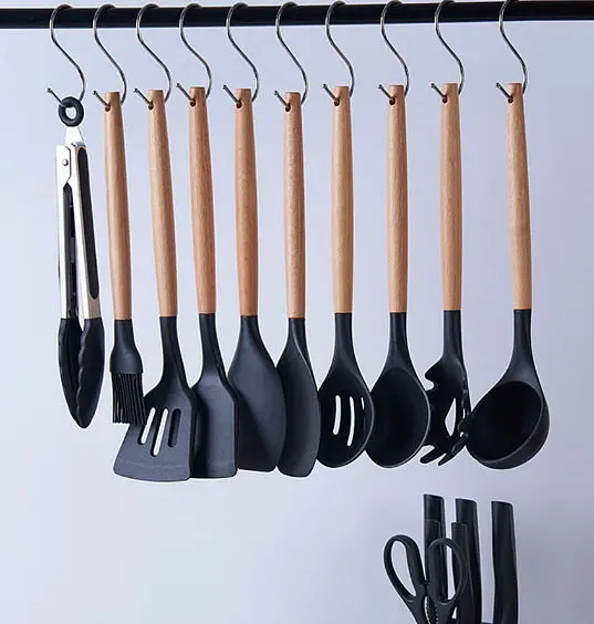 Набор кухонных принадлежностей A-plus Kitchenware Set силиконовый с дощечкой Черный - фото 4