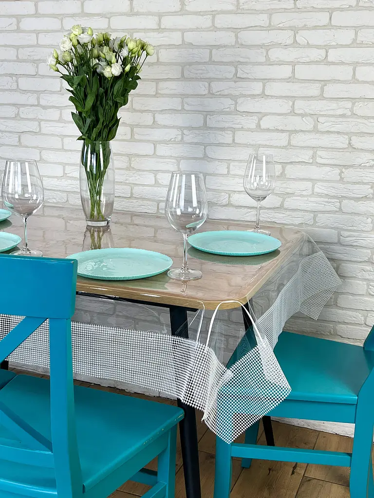 Скатертина силіконова з білою перлинною стрічкою 360х160 см - фото 4