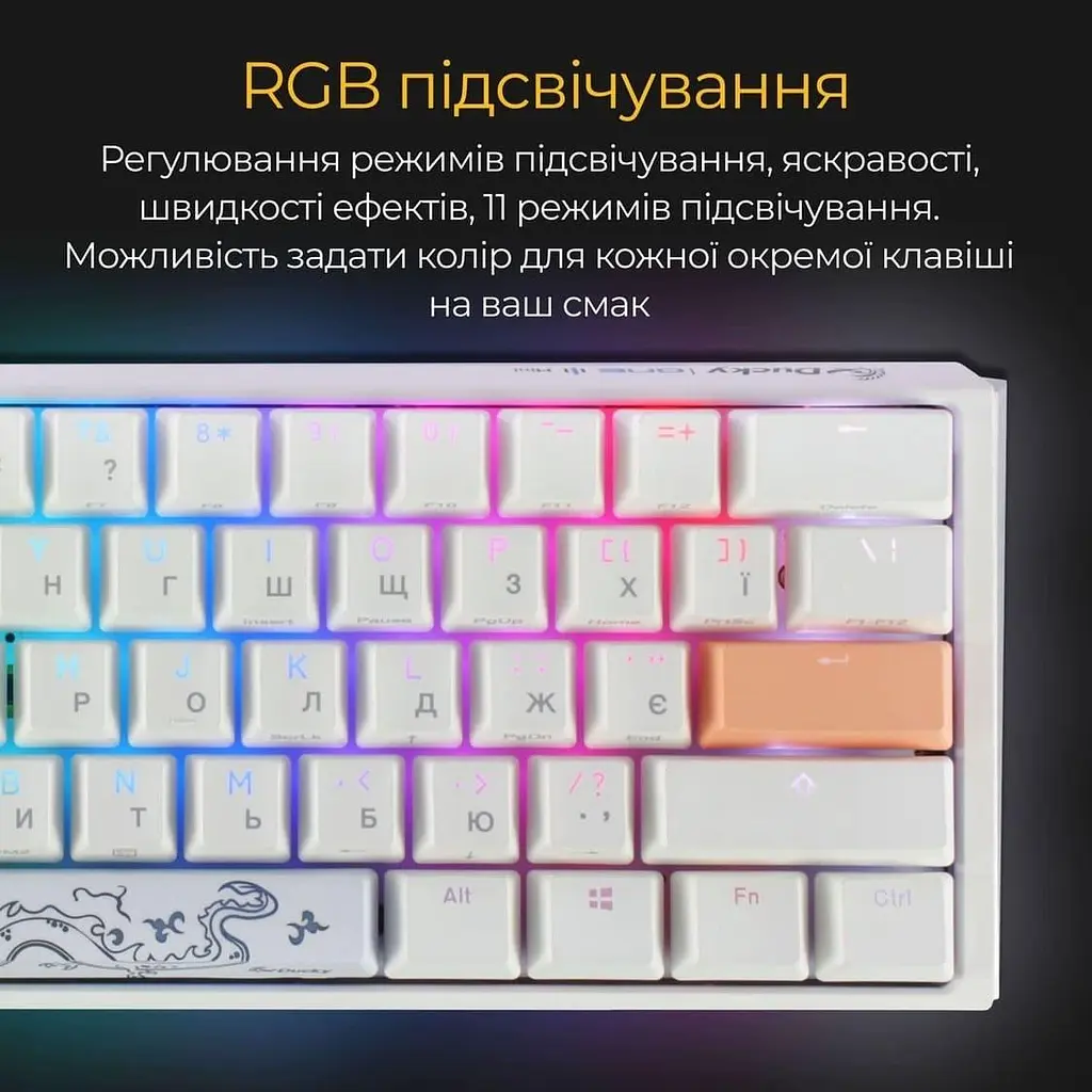 Клавіатура Ducky One 3 Mini Cherry MX Brown RGB White UA (DKON2161ST-BUAPXPWWWSC1) - фото 7