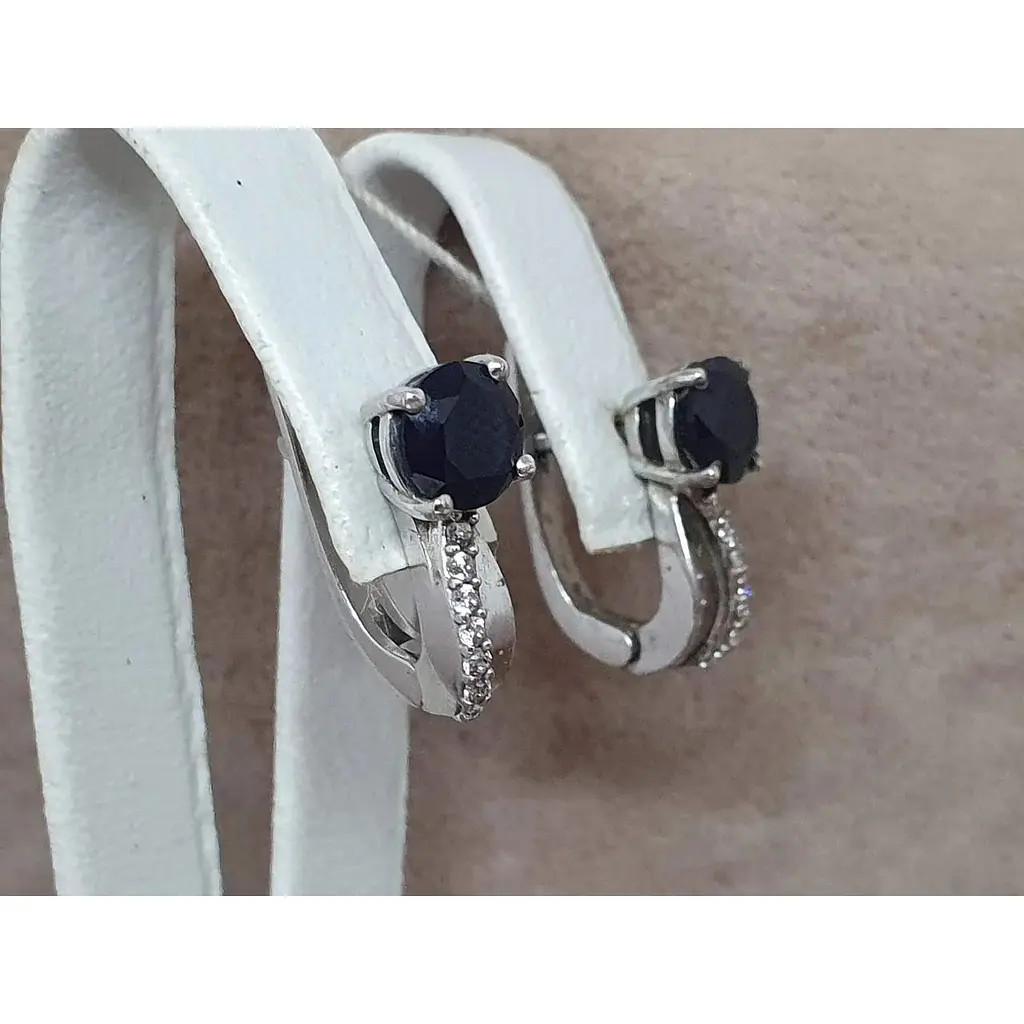 Срібні сережки Агні Синій з фіанітами і сапфіром. 2423/9Р-HSPH - фото 3