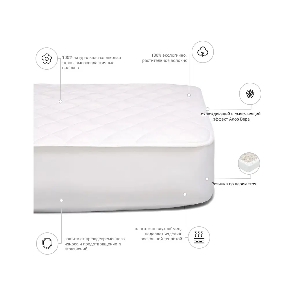 Наматрацник MirSon № 964 Natural Line Стандарт Cotton Aloe Vera 80x200 см (2200000835321) - фото 4