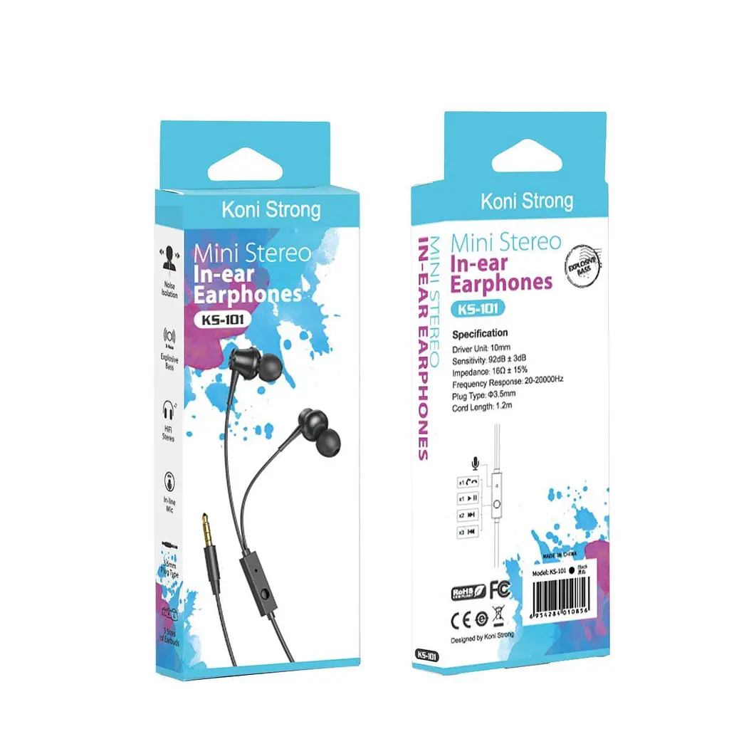 Наушники Koni strong with mic KS-101, 3.5mm, 1.2m, black - фото 4