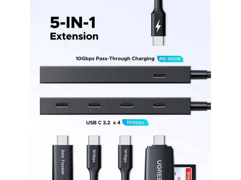 USB-хаб UGREEN CM806 5-in-1 Port Black (55334) - фото 7