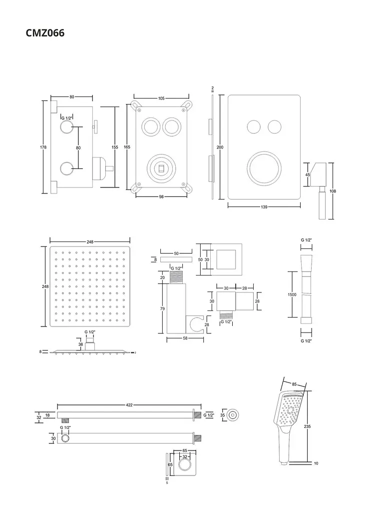 Душова система прихованого монтажу Corsan CMZ066MBL black + BOX 646987, Чорний матовий - фото 2