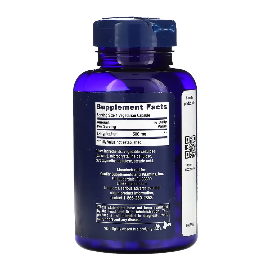 Амінокислота Life Extension L-Tryptophan 500 мг 90 капсул - фото 2