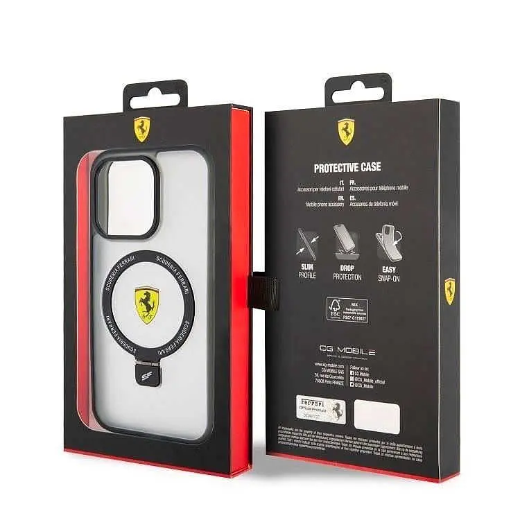 Чехол Ferrari Ring Stand MagSafe для iPhOne 15 Pro Max Черный/прозрачный (57983116751) - фото 7