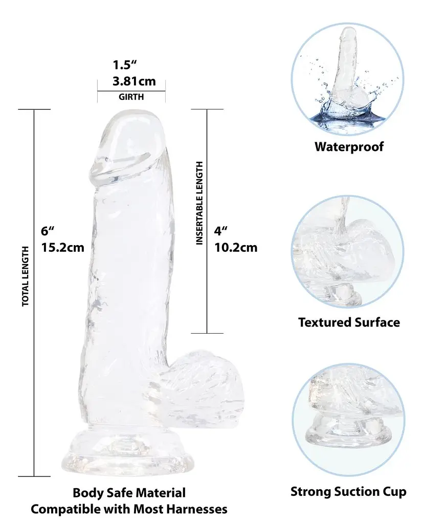 Прозорий фалоімітатор Addiction - Clear Dildo with Balls 6″, віброкуля в подарунок - фото 2
