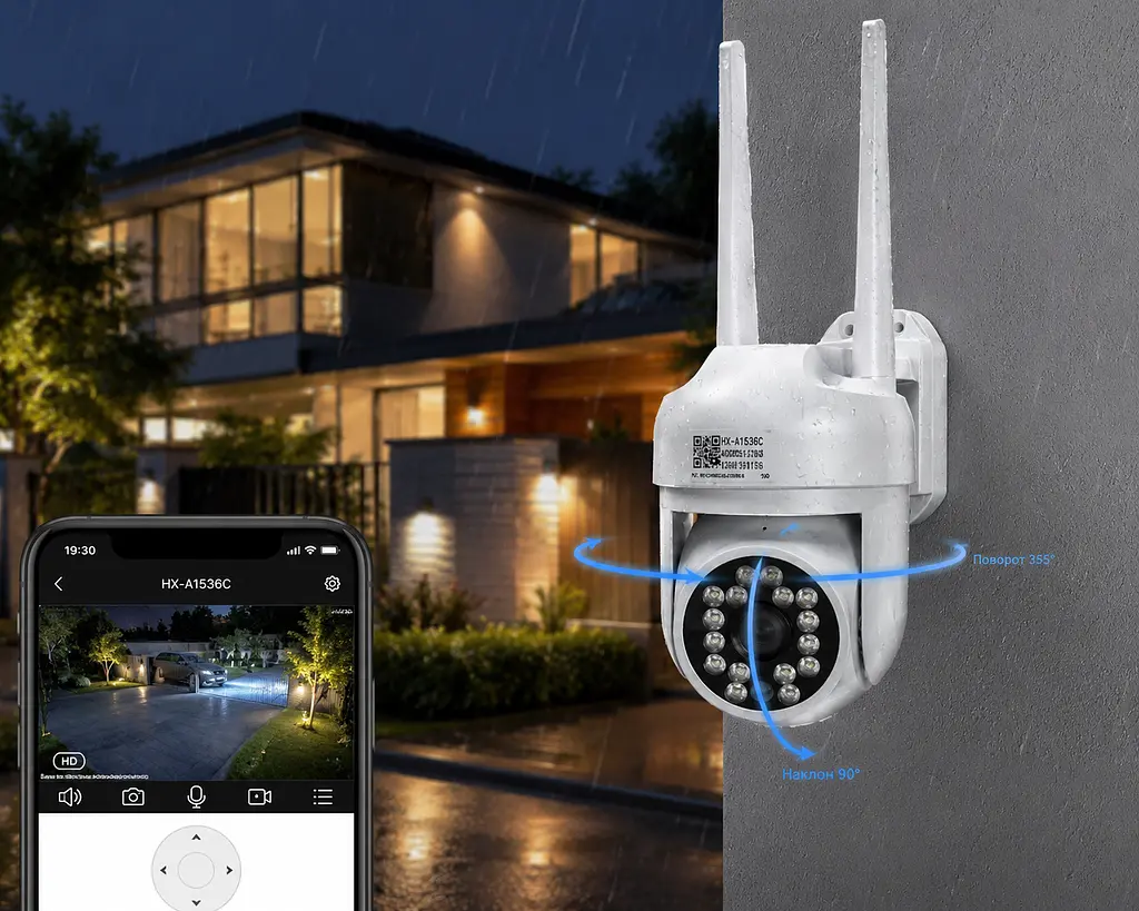 Поворотна погодозахисна IP Wi-Fi камера HX-A1536C / Поворотна вулична камера відеоспостереження / Wi-Fi камера з датчиком руху - фото 2