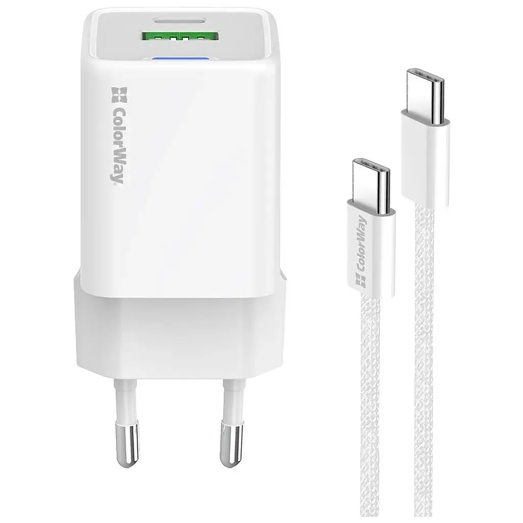 Зарядний пристрій ColorWay C101A GaN Mini 20W PD PPS USB-C + USB-A QC4.0 + cable USB-C to USB-C black (CW-CHS062PDC-WT) - фото 3