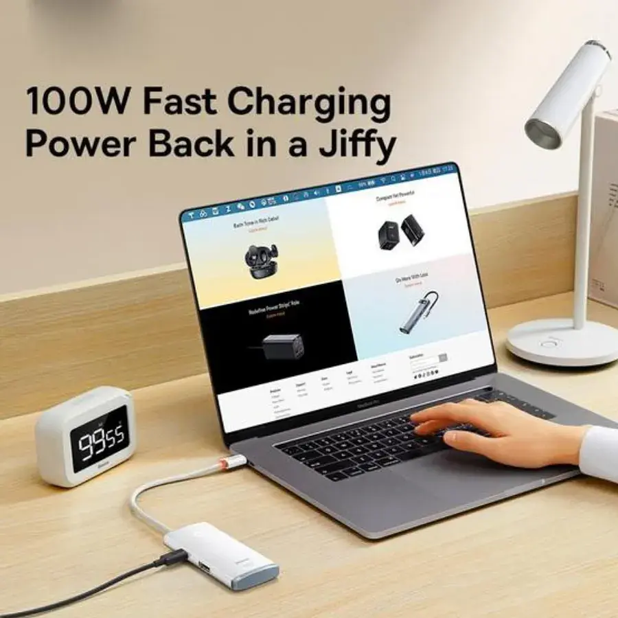 Хаб Baseus Lite Series 5-Port Type-C HUB Docking Station Type-C to HDXiaomi+USB3.0*3+PD WKQX040002 White - фото 3