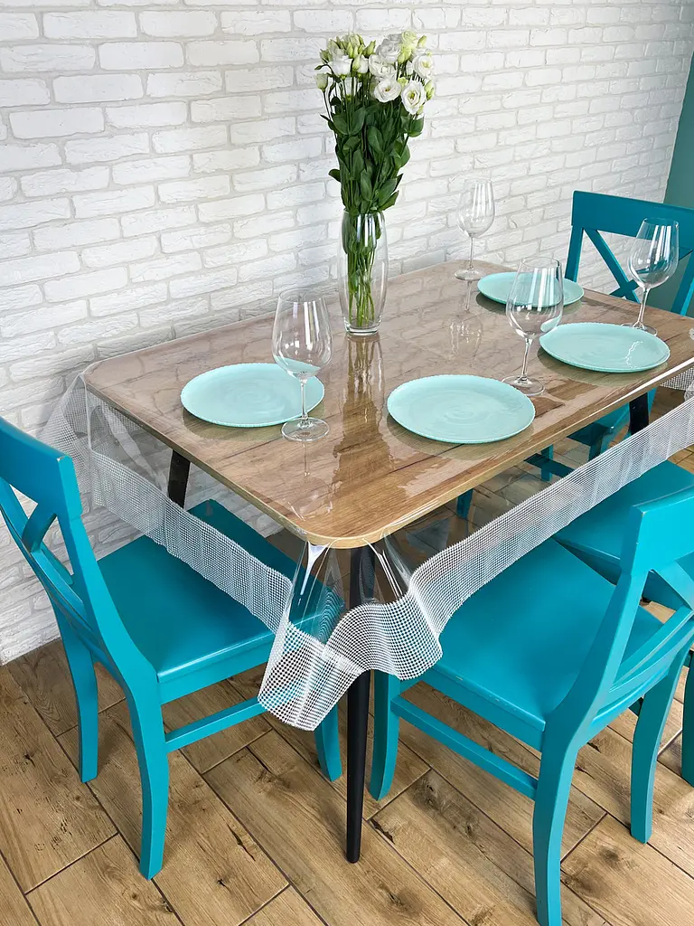 Скатерть силиконовая с белой жемчужной лентой 400х130 см - фото 6