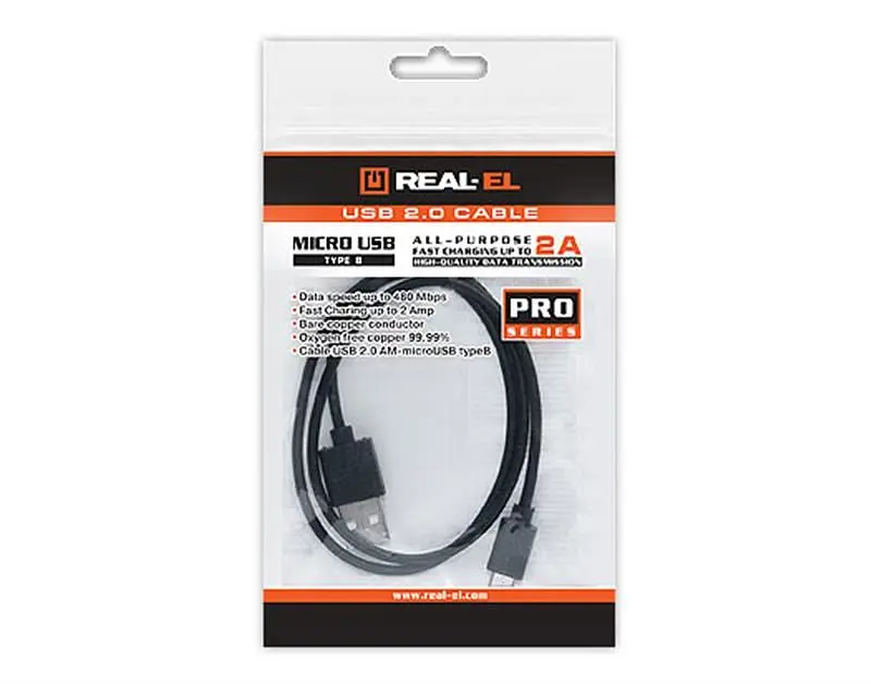 Кабель REAL-EL Pro USB - micro USB V 2.0 (M/M), 2 м, чорний (EL123500025) - фото 2