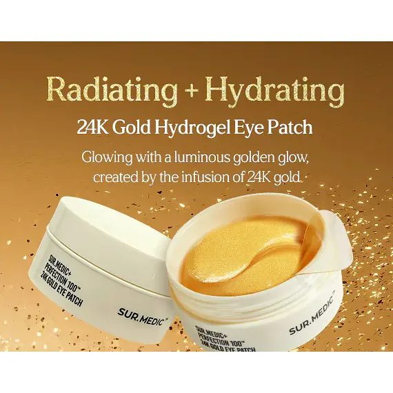 Гідрогелеві патчі для очей із золотом та колагеном Sur.Medic+ Perfection 100 24K Gold Eye Patch 60 EA (SMC017) - фото 3