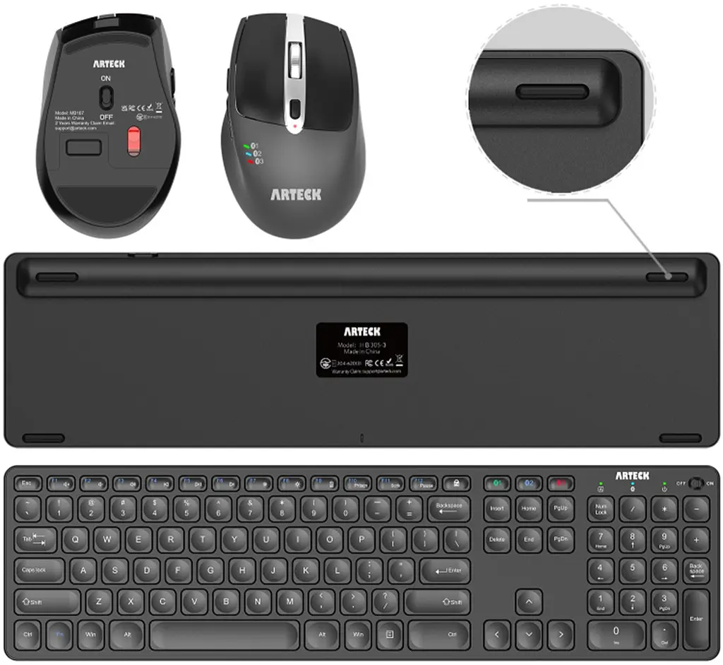 Arteck HB305-3MB167 Універсальна багатопристрійна Bluetooth-клавіатура та миша Повнорозмірна бездротова Bluetooth-клавіатура - фото 5