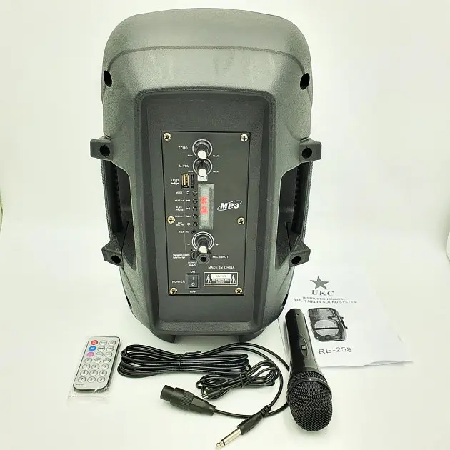 Портативна колонка бездротова акумуляторна Bluetooth караоке акустика 8" з мікрофоном USB FM 40 Вт UKC RE-258 (HS 008) чорний - фото 4
