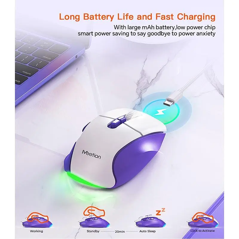Миша MEETION 2.4 G + Bluetooth wireless gaming mouse BTM001 |800-1200-1600-2400dpi, 7keys, 35/140h, Type-C Charging, RGB| - фото 2