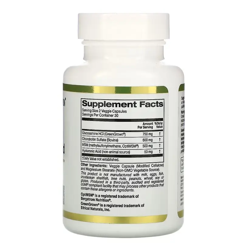 Глюкозамін і хондроїтін Glucosamine, Chondroitin, MSM Plus Hyaluronic Acid 60 капсул CGN vit0006122 - фото 2