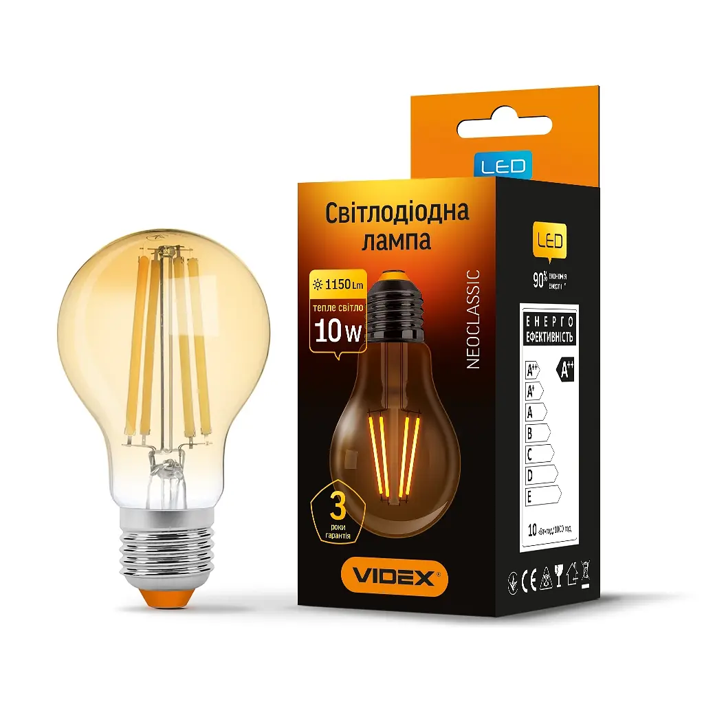 Лампочка Videx Filament A60FA 10W E27 2200K 220V (VL-A60FA-10272) - фото 2