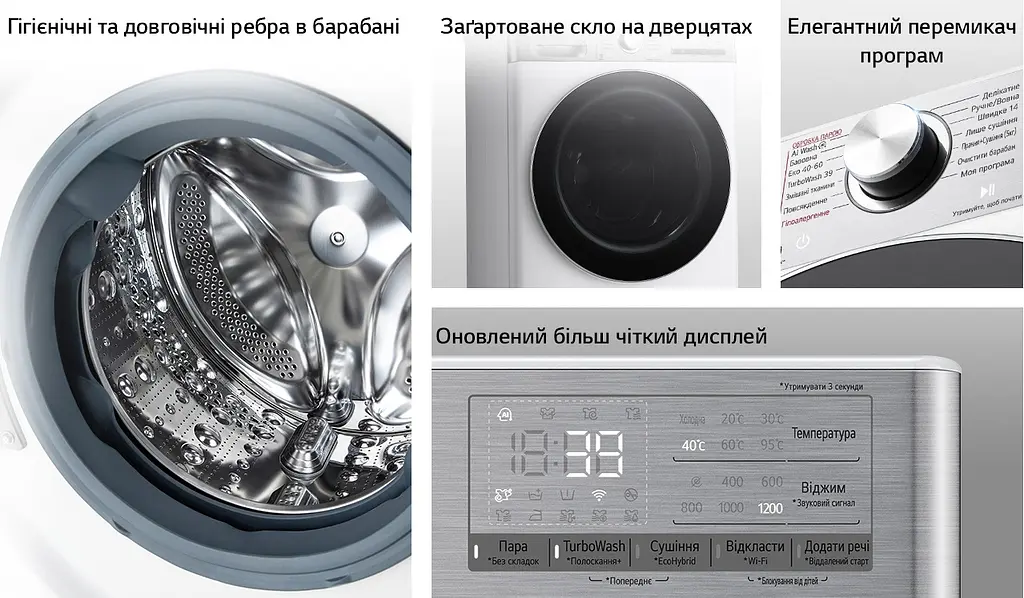 LG Прально-сушильна машина фронтальна, 9(5)кг, 1200, А, 48см, дисплей, пара, інвертор, білий - фото 10