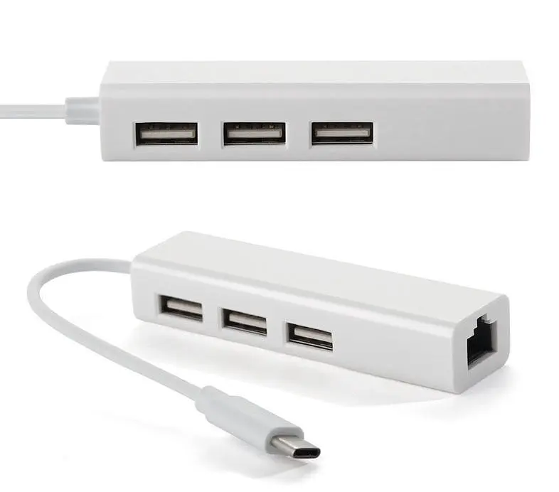Хаб USB 2.0 Type-C -> 3xUSB 2.0 + RJ45 Fast Ethernet White - фото 2