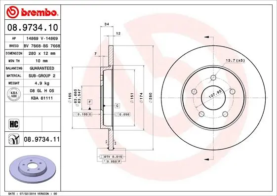 Диск гальмівний задній невентильований Ford Mondeo III, Jaguar X-type I 00-09р Brembo (08.9734.11) - фото 2
