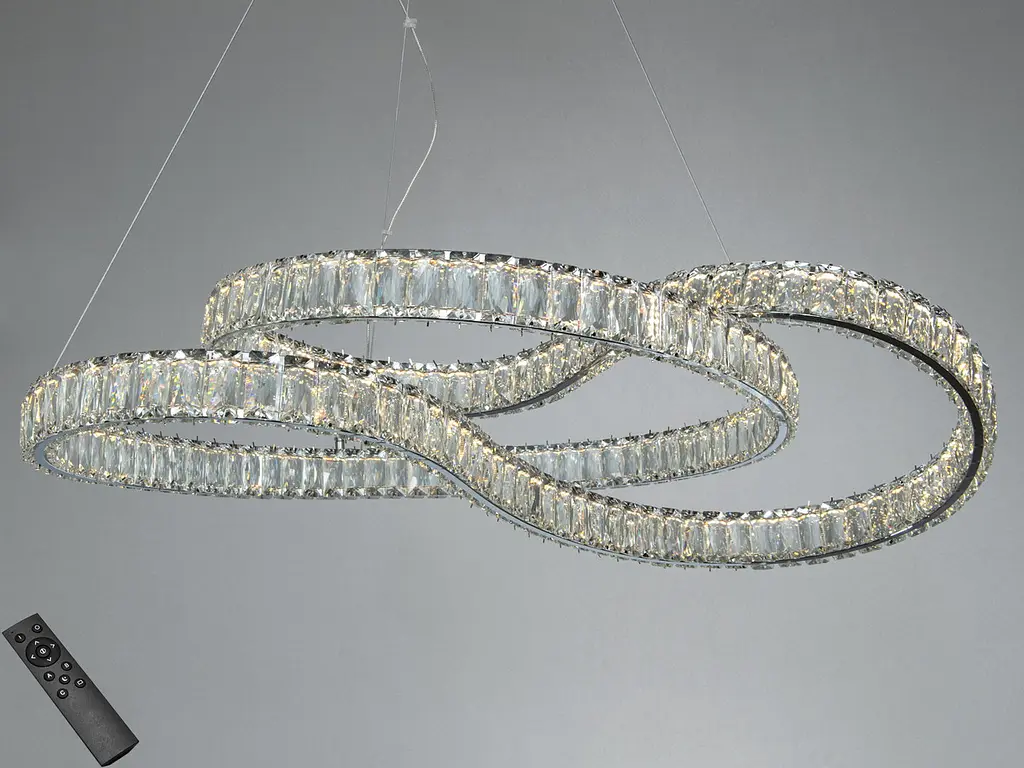 Стильна підвісна LED-люстра з кришталем Diasha D8816/800CH, 93W, пульт, 60×85 см - фото 2