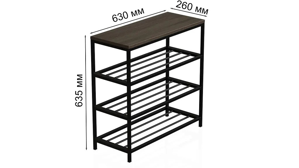Полиця для взуття Слайм 3 Ferrum-decor 635x630x260 Чорний метал ДСП Дуб Сонома Трюфель 16 мм (FRD-105159) - фото 7