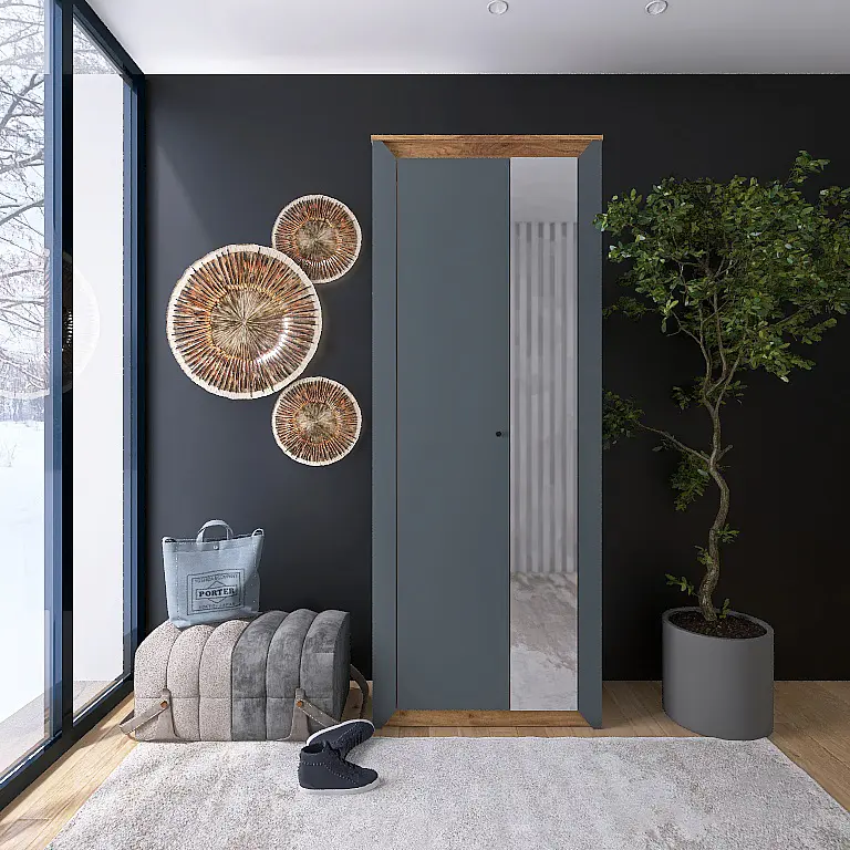 Шкаф-пенал с зеркалом Эверест Нордик-800 Графит/Дуб крафт золотой (EVR-5540) - фото 2