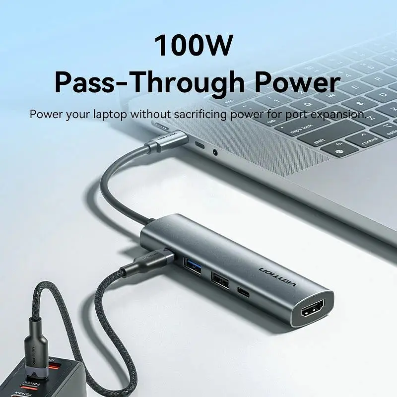 Док-станція USB3.0 Type-C - HDMI /USB 3.0/USB 2.0/Type-C 2.0/PD 100W Hub 5-in-1 Vention (TGLHB) - фото 3