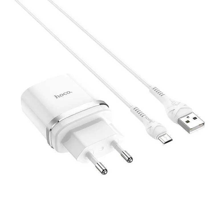 Сітчасте зарядне пристрій з кабелем HOCO C12Q Smart QC3.0 charger set(Micro) 18W білий