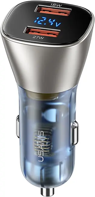 Автомобільний зарядний пристрій Usams US-CC154 C29 Dual Ports Digital Display 45W 5A light gold - фото 5