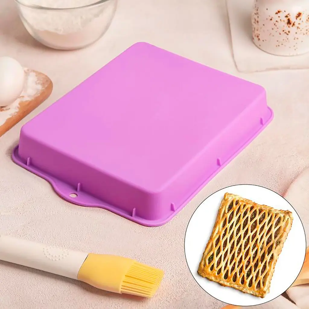 Деко форма килимок силіконовий з бортиками для випічки прямокутний багаторазовий "Пиріг" 26х20х4 см, Kitchen Master Помаранчевий 86141 - фото 7