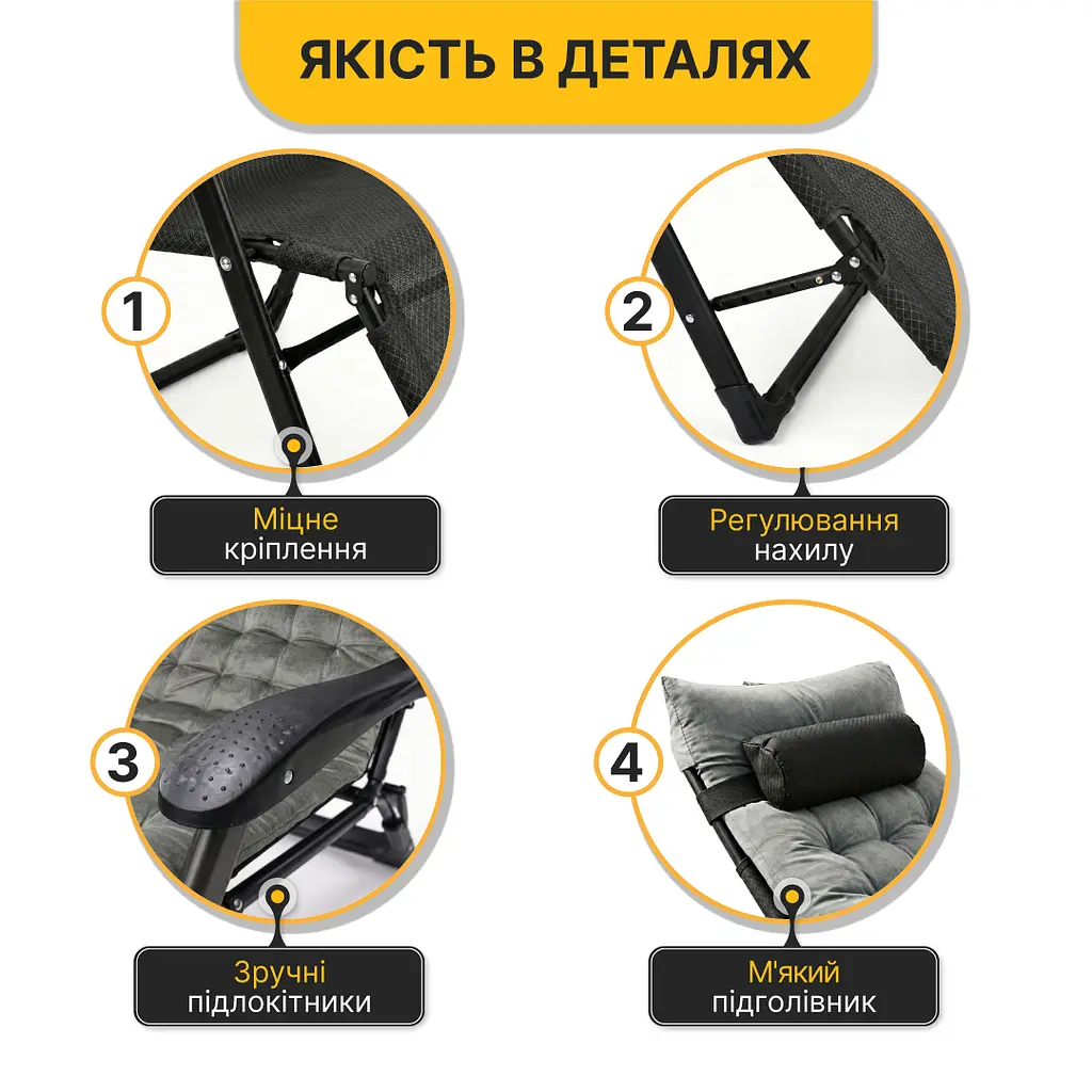 Розкладне крісло ліжко з оксамитовим матрацом LEOBRO Grey (LB-FCB-G4-GRY) - фото 8