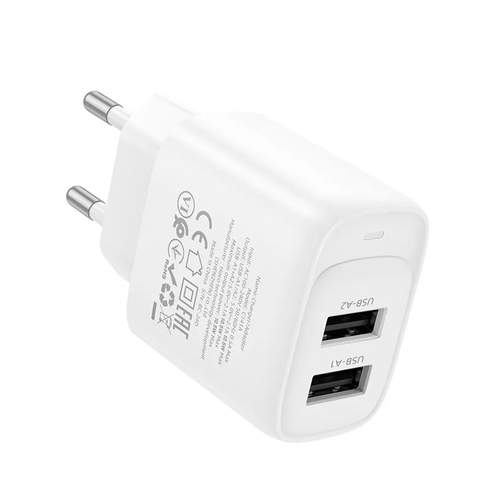 Мережевий зарядний пристрій Hoco C141A 2 USB білий - фото 4