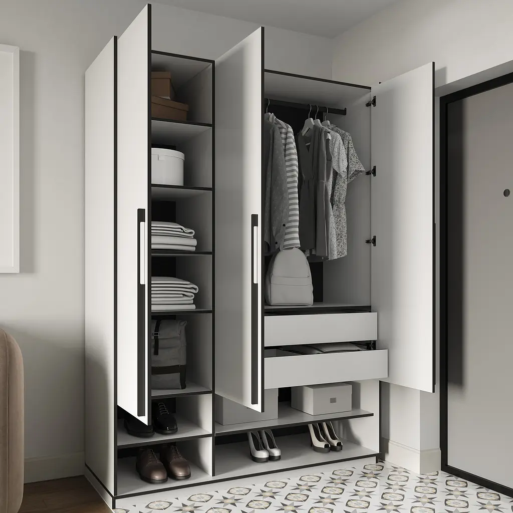 Шафа для одягу Flamecame з поличками та штангою на 3 двері у передпокій FR-06 Венге - фото 5