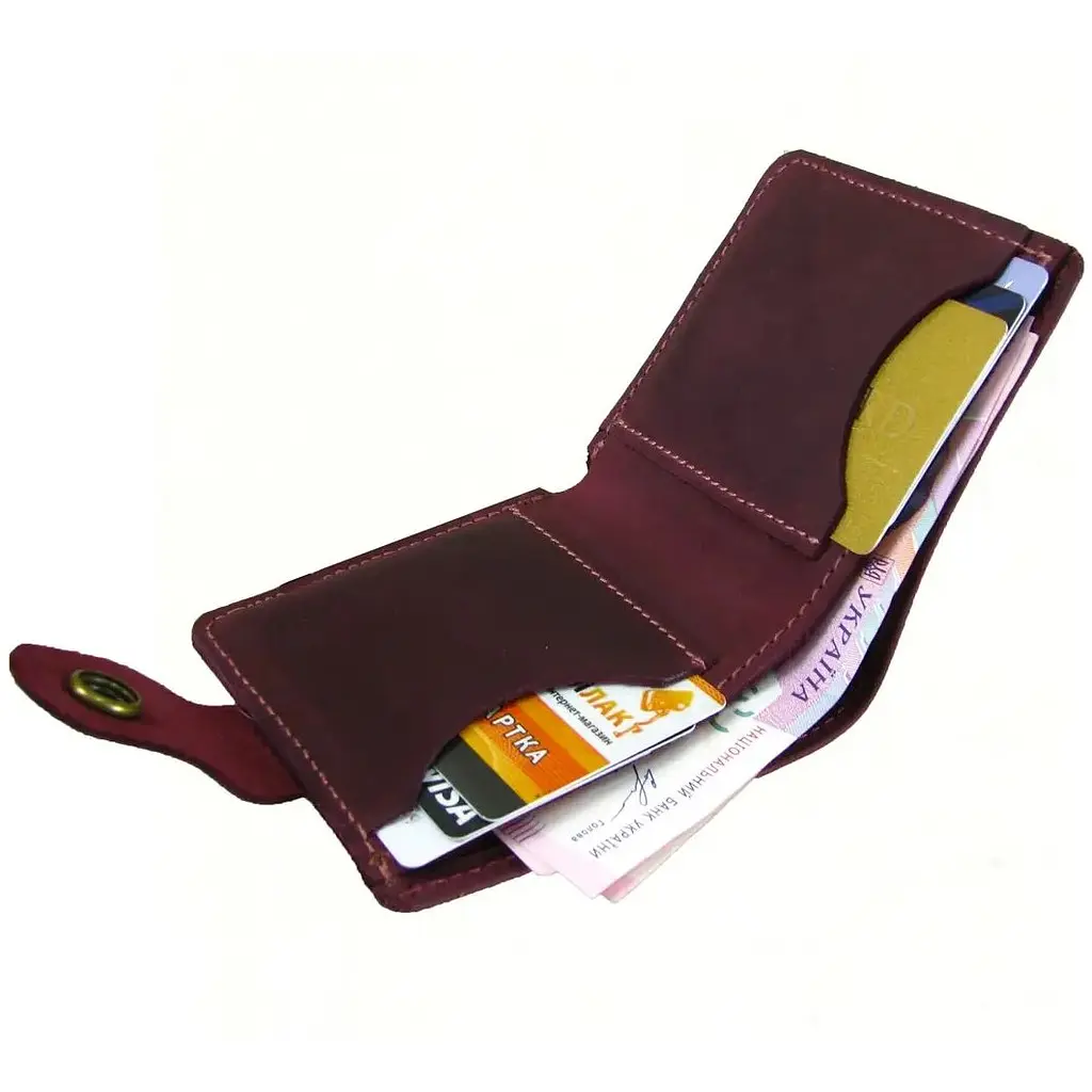 Кошелек GS кожаный бордовый - фото 2