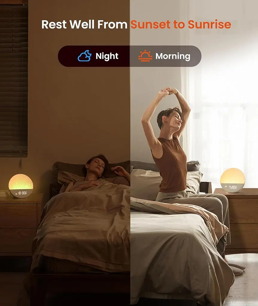 Світловий будильник Dreamegg Sunrise 1 з ефектом світанку, білим шумом і нічником - фото 4