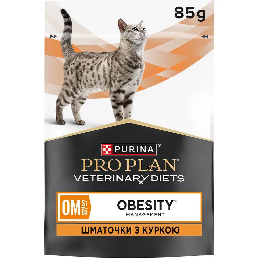 Набір вологий корм для дорослих котів Purina Pro Plan Veterinary Diets OM Obesity Management St/Ox для схуднення з куркою 10 x 85 г - фото 6
