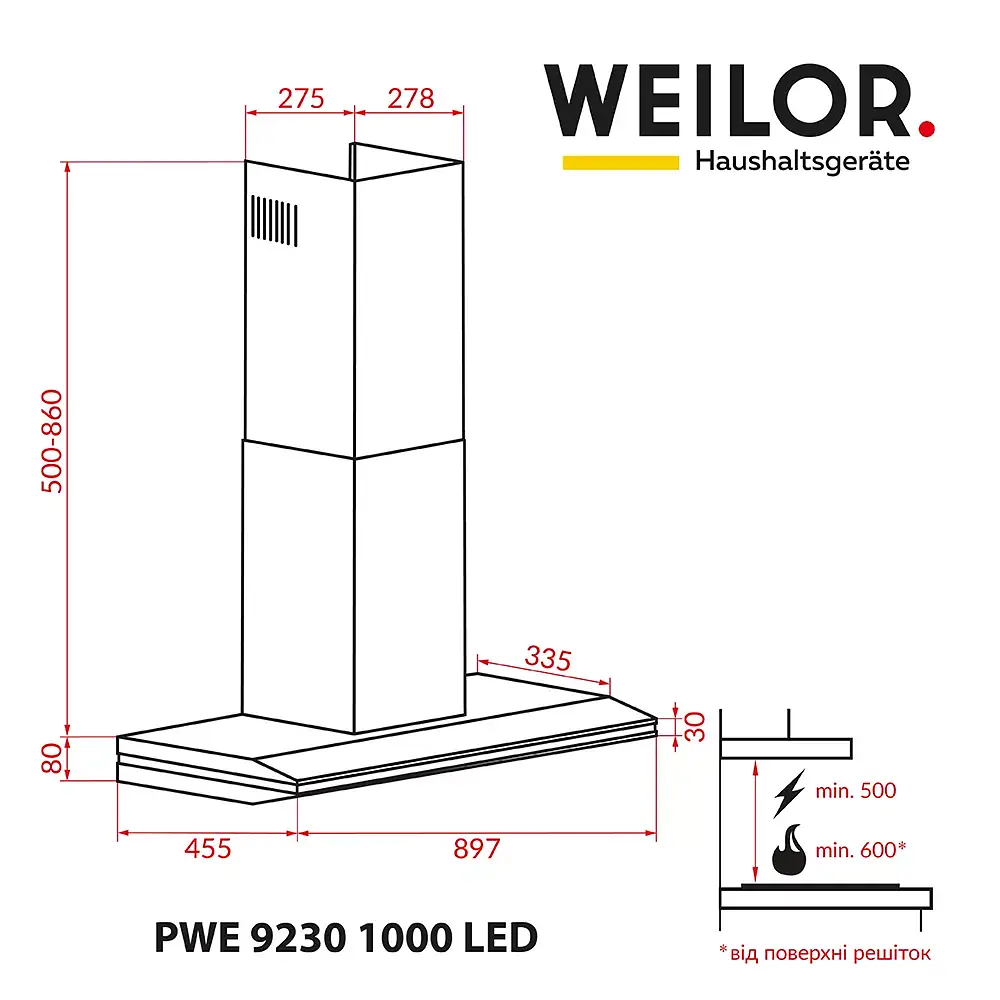 Витяжка декоративна Т-подібна WEILOR PWE 9230 SS 1000 LED - фото 10