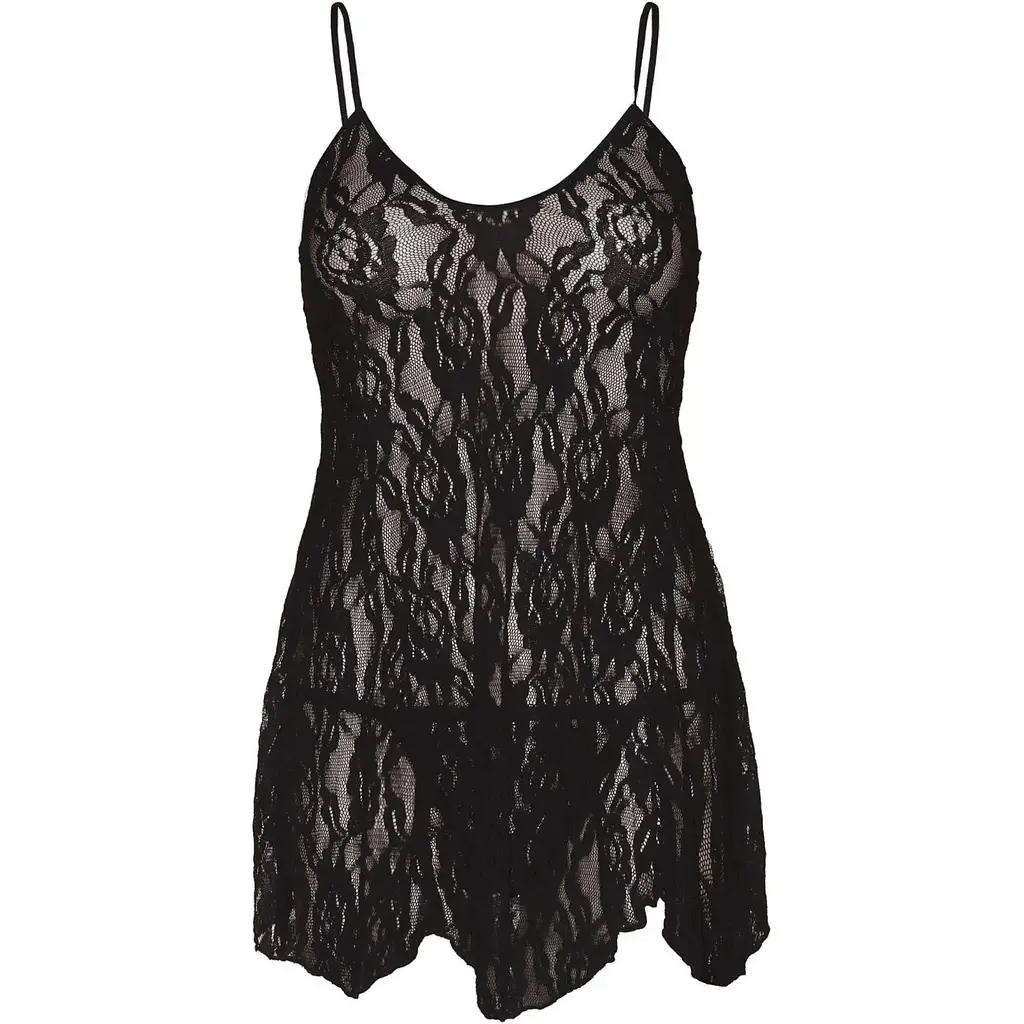 Сорочка бебі-дол Leg Avenue Rose Lace Flair Chemise Black, Queen Size - фото 2