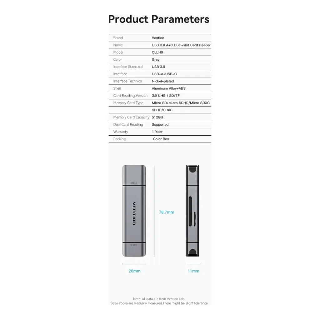 Считыватель флеш-карт Vention USB 3.0 AM/USB-C to SD+TF Gray Dual Drive Letter Aluminum Alloy (CLLH0) - фото 4